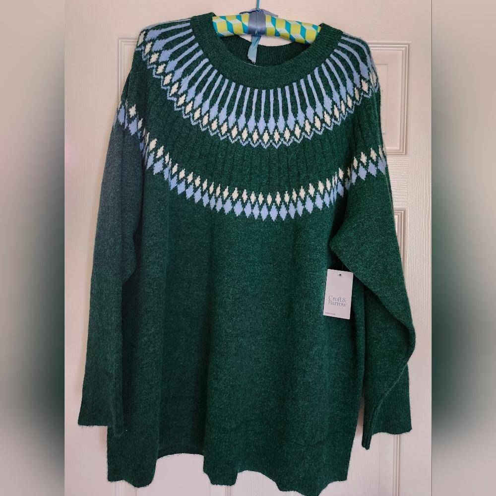 Croft & Barrow Green Fair Isle LS Crew Neck Sweater Sz. 3X - NWT